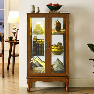 English Elm Curio Oak Lighted Display Cabinet with Mirrored Back, Tempered Glass Shelves, 43.5"H, Classic Style W169391690