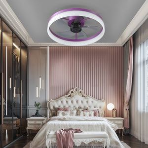 English Elm Ceiling Fans With Lights Dimmable Led Embedded Installation Of Thin Modern Ceiling Fans(Purple)