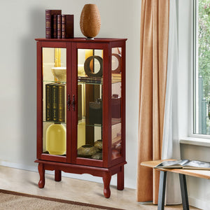 English Elm Curio Lighted Display Cabinet with Mirrored Back, Tempered Glass Shelves, Classic Floor Mount Design Cherry W169392181