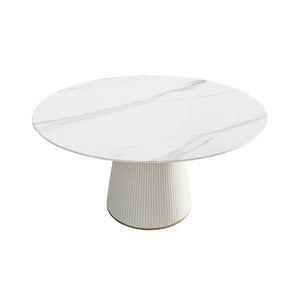 English Elm 59.05 Modern Round Dining Table With Beige Plywood Base - Seats 8, Stylish Artificial Stone Top W1535S00266