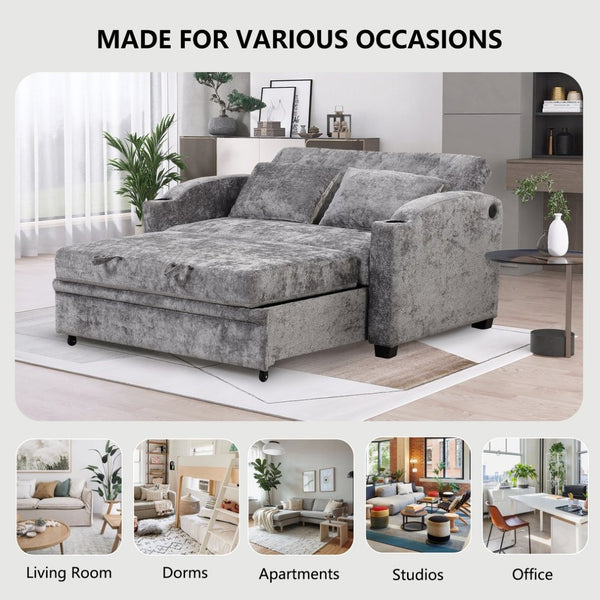 English Elm 101.2" Modular Chenille Sectional Sofa with Tufted Cushions and Deep Seating for Living Room Gray N719S001870E