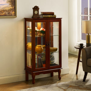 English Elm Curio Lighted Display Cabinet with Mirrored Back, Tempered Glass Shelves, Classic Floor Mount Design Cherry W169392181