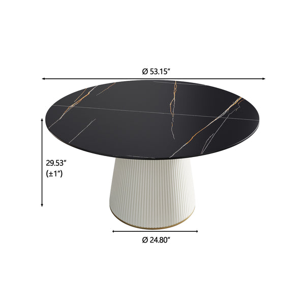 English Elm 53.15" Modern Round Dining Table With Durable Sintered Stone Top, Seats 6, Easy Assembly & Elegant Design W1535S00263