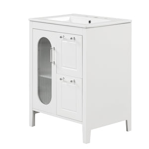 English Elm 24" Modern Bathroom Vanity with Ceramic Sink, Solid Wood & MDF Cabinet, Two Drawers, Shelf White N725P245273K
