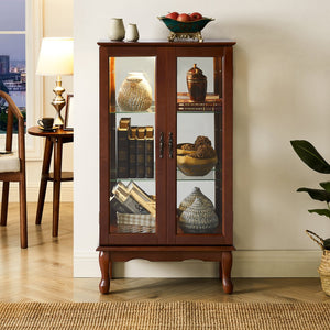 English Elm Curio Lighted Display Cabinet with Mirrored Back, Tempered Glass Shelves, Classic Floor Mount Design Walnut W169392180