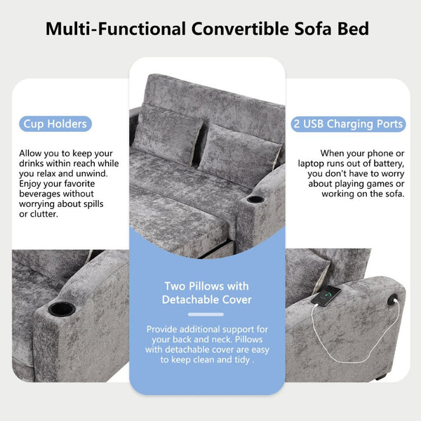 English Elm 101.2" Modular Chenille Sectional Sofa with Tufted Cushions and Deep Seating for Living Room Gray N719S001870E