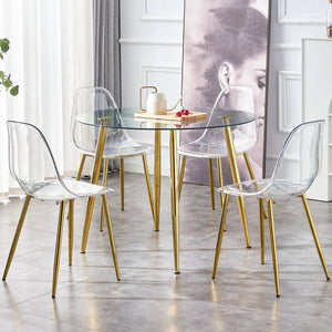 English Elm A Glass 40" Round Dining Table with Gold-Plated Metal Legs, Minimalist Modern Design for 4-6 Seats W1151S00375