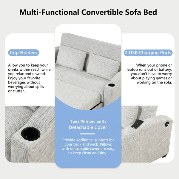 English Elm 101.2" Modular Chenille Sectional Sofa with Tufted Cushions and Deep Seating for Living Room White+Gray N719S001870K