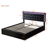 English Elm Queen Size Tufted Upholstered Platform Bed With Hydraulic Storage System,Pu Storage Bed With Led Lights,Black