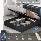 English Elm Queen Size Tufted Upholstered Platform Bed With Hydraulic Storage System,Pu Storage Bed With Led Lights,Black