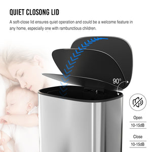 English Elm 13 Gallon 50L Stainless Steel Trash Can with Soft-Close Lid, Fingerprint-Proof, Step Pedal, Durable 13 W1550121727