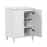 English Elm 24" Bathroom Vanity With Sink, Bathroom Vanity Cabinet With Two Doors, Adjustable Shelves, Solid Wood and Mdf, White