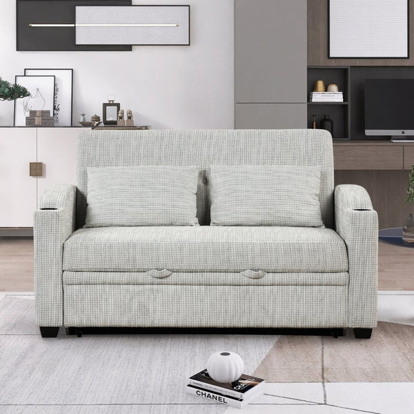 English Elm 101.2" Modular Chenille Sectional Sofa with Tufted Cushions and Deep Seating for Living Room White+Gray N719S001870K