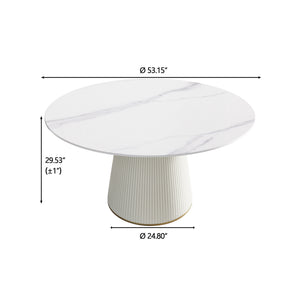 English Elm 53.15" Modern White Round Dining Table With Premium Stone Top & Pu Base, Seats 6 For Stylish Meals W1535S00264
