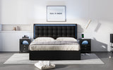 English Elm Queen Size Tufted Upholstered Platform Bed With Hydraulic Storage System,Pu Storage Bed With Led Lights,Black