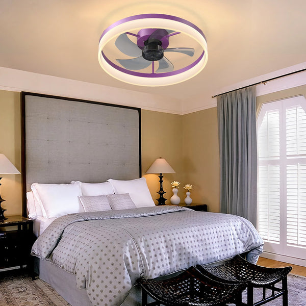 English Elm Ceiling Silent Dimmable LED Fan Light with Remote, Ultra-Quiet 21dB, 6-Speed Modern Thin Design Purple W1340120485