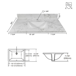 English Elm Montary 31-inch Engineered Stone Vanity Top with Rectangular Undermount Sink, Backsplash, Polished Carrara Finish W50932301