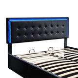 English Elm Queen Size Tufted Upholstered Platform Bed With Hydraulic Storage System,Pu Storage Bed With Led Lights,Black