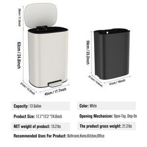 English Elm 13 13 Gallon/50L Soft-Close Stainless Steel Trash Can with Foot Pedal, Fingerprint-Proof, Durable W1550128067