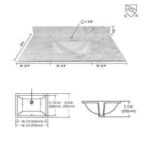 English Elm Montary 37-Inch Carrara Stone Vanity Top With Undermount Sink & Backsplash For Easy Bathroom Upgrade W50921988