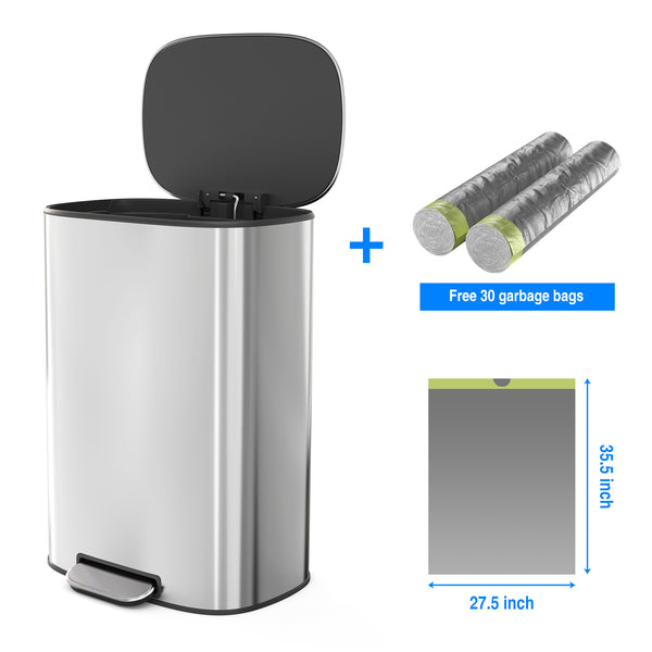 English Elm 13 Gallon 50L Stainless Steel Trash Can with Soft-Close Lid, Fingerprint-Proof, Step Pedal, Durable 13 W1550121727