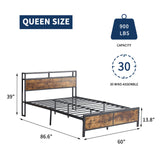Hearth and Haven Industrial Queen Bed Frame with Led Lights and 2 Usb Ports, Bed Frame Full Size with Storage, Noise Free, No Box Spring Needed W1935123361