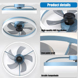 English Elm Ceiling Fans With Lights Dimmable Led Embedded Installation Of Thin Modern Ceiling Fans(Blue)