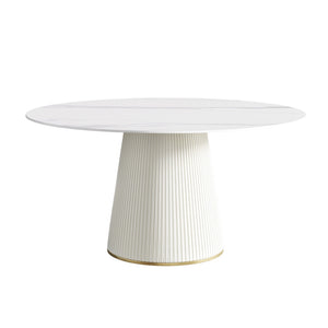 English Elm 59.05" Round Sintered Stone Dining Table with Lazy Susan Iron Base Seats 8 W1535S00632