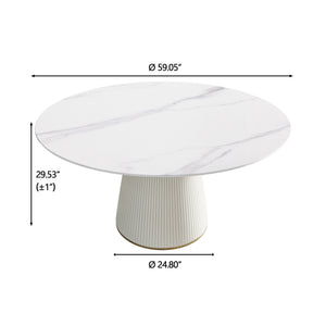 English Elm 59.05 Modern Round Dining Table With Beige Plywood Base - Seats 8, Stylish Artificial Stone Top W1535S00266