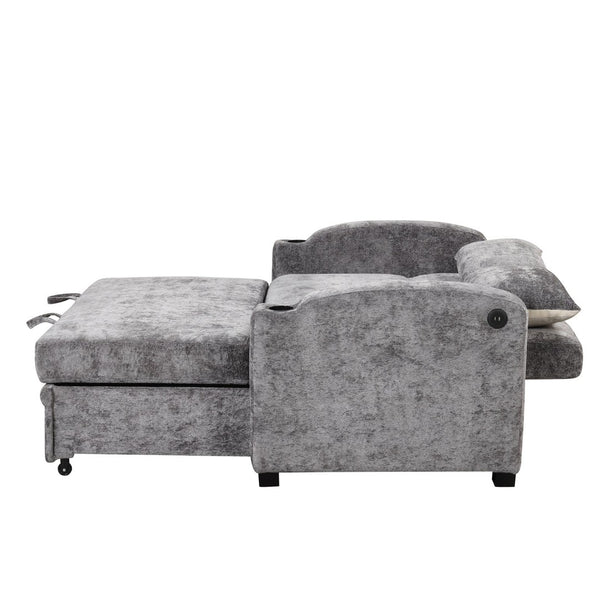 English Elm 101.2" Modular Chenille Sectional Sofa with Tufted Cushions and Deep Seating for Living Room Gray N719S001870E