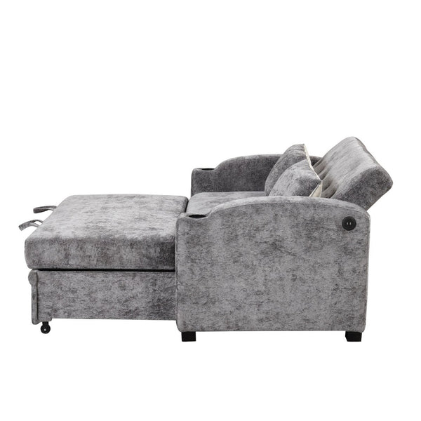 English Elm 101.2" Modular Chenille Sectional Sofa with Tufted Cushions and Deep Seating for Living Room Gray N719S001870E