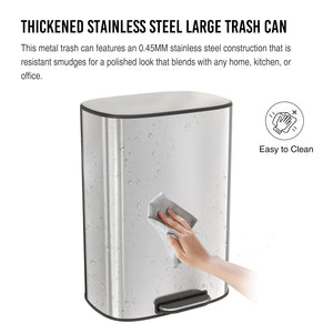 English Elm 13 Gallon 50L Stainless Steel Trash Can with Soft-Close Lid, Fingerprint-Proof, Step Pedal, Durable 13 W1550121727