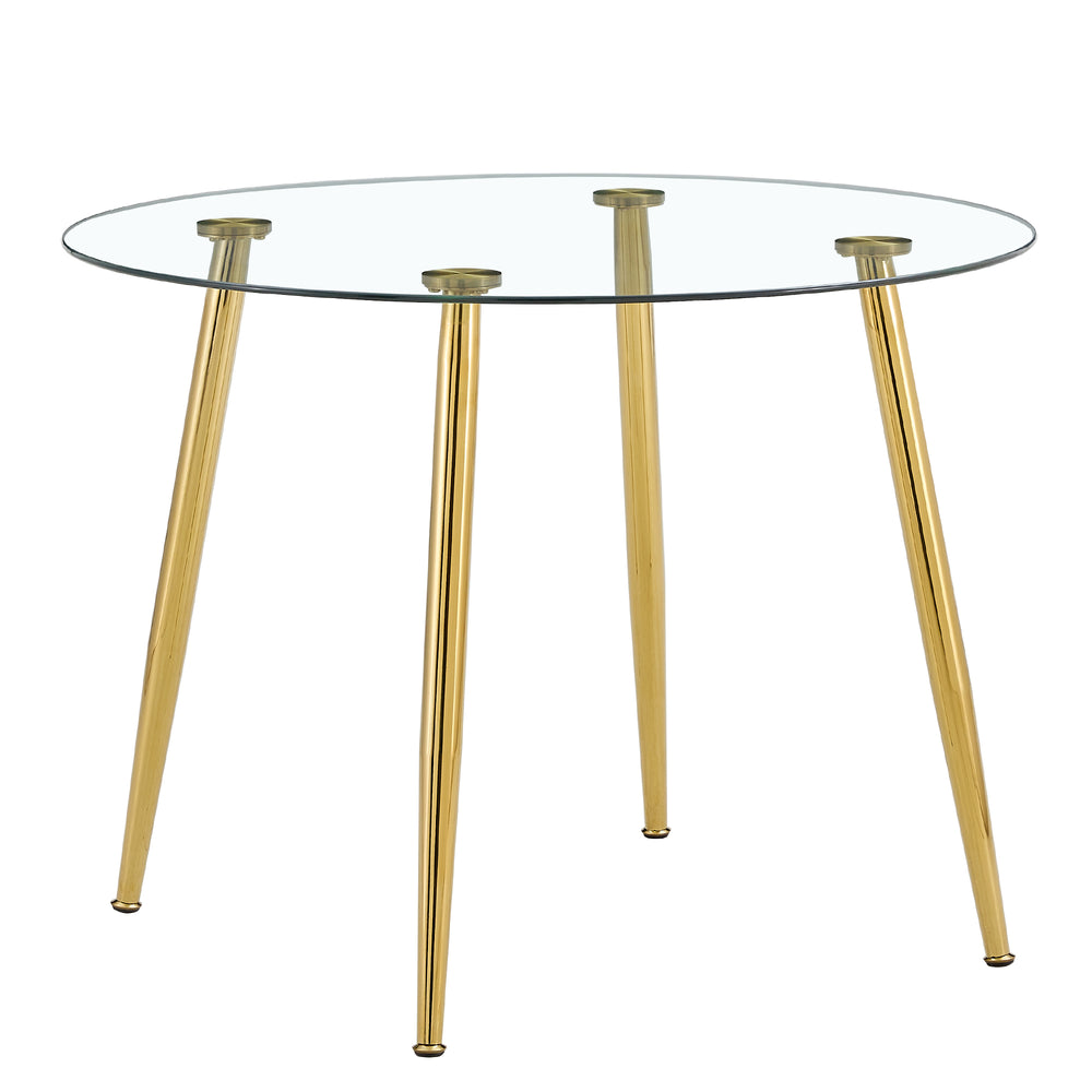 English Elm A Glass 40" Round Dining Table with Gold-Plated Metal Legs, Minimalist Modern Design for 4-6 Seats W1151S00375