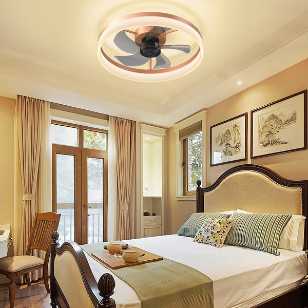 English Elm Ceiling Silent Dimmable LED Fan Light with Remote, Ultra-Quiet 21dB, 6-Speed Modern Thin Design Rose Gold W1340120486