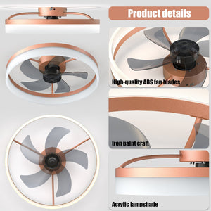 English Elm Ceiling Silent Dimmable LED Fan Light with Remote, Ultra-Quiet 21dB, 6-Speed Modern Thin Design Rose Gold W1340120486