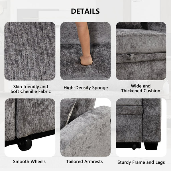 English Elm 101.2" Modular Chenille Sectional Sofa with Tufted Cushions and Deep Seating for Living Room Gray N719S001870E