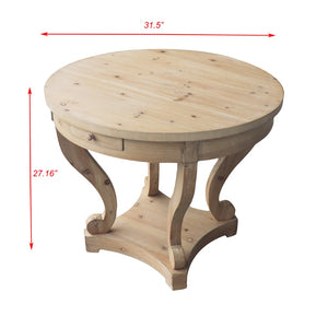 English Elm Curved Leg Round Farmhouse Dining Table Distressed Fir Veneer with Dual Storage Drawers W1435127092