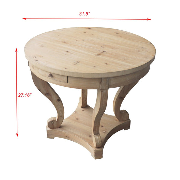 English Elm Curved Leg Round Farmhouse Dining Table Distressed Fir Veneer with Dual Storage Drawers W1435127092