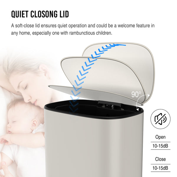 English Elm 13 13 Gallon/50L Soft-Close Stainless Steel Trash Can with Foot Pedal, Fingerprint-Proof, Durable W1550128067
