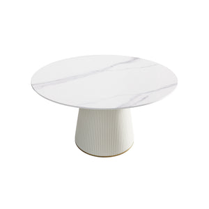 English Elm 53.15" Modern White Round Dining Table With Premium Stone Top & Pu Base, Seats 6 For Stylish Meals W1535S00264