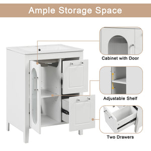English Elm 24" Modern Bathroom Vanity with Ceramic Sink, Solid Wood & MDF Cabinet, Two Drawers, Shelf White N725P245273K