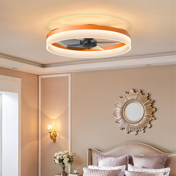 English Elm Ceiling Silent Dimmable LED Fan Light with Remote, Ultra-Quiet 21dB, 6-Speed Modern Thin Design Orange W1340120481