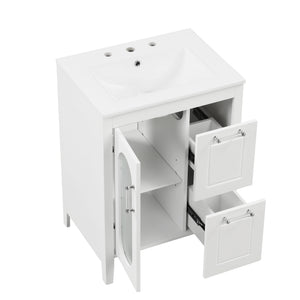 English Elm 24" Modern Bathroom Vanity with Ceramic Sink, Solid Wood & MDF Cabinet, Two Drawers, Shelf White N725P245273K