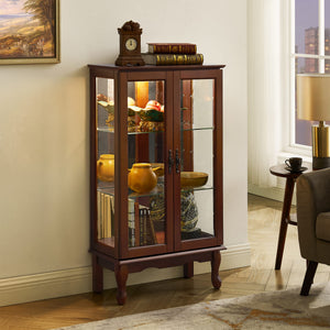 English Elm Curio Lighted Display Cabinet with Mirrored Back, Tempered Glass Shelves, Classic Floor Mount Design Walnut W169392180
