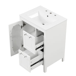 English Elm 24" Modern Bathroom Vanity with Ceramic Sink, Solid Wood & MDF Cabinet, Two Drawers, Shelf White N725P245273K
