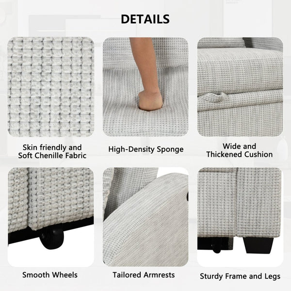 English Elm 101.2" Modular Chenille Sectional Sofa with Tufted Cushions and Deep Seating for Living Room White+Gray N719S001870K