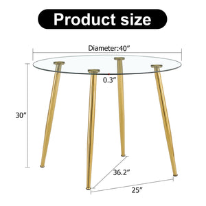 English Elm A glass 40" Round Tempered Dining Table with Gold Metal Legs, Minimalist Modern Design for 4-6 людей W1151S02857