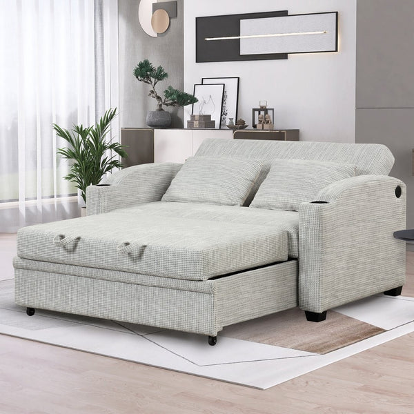 English Elm 101.2" Modular Chenille Sectional Sofa with Tufted Cushions and Deep Seating for Living Room White+Gray N719S001870K