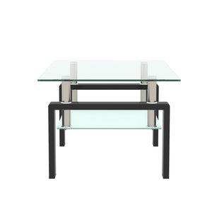 English Elm Rectangle Two Tier Tempered Glass Coffee Table Modern Iron Frame Living Room Accent Black W241P367356