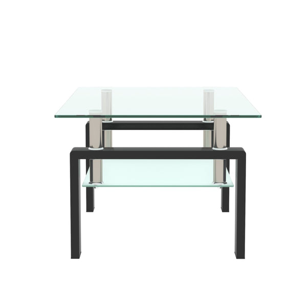 English Elm Rectangle Two Tier Tempered Glass Coffee Table Modern Iron Frame Living Room Accent Black W241P367356